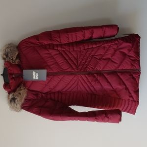 Lands' End Women's Burgundy Puffer Jacket with Fur Hood